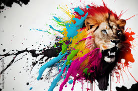 color splash explosion on running lion