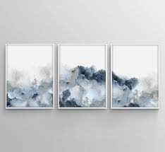 Grey Wall Art Blue Abstract Art
