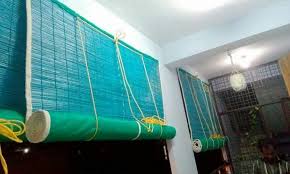 blue horizontal bamboo blind for home