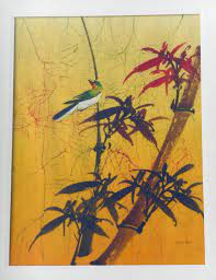 Vintage P.Chan Botanical/Bird Batik on Silk Watercolor Painting  c.1940's Chinese | eBay