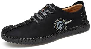 Forucreate Mens New Chic Casual Leather Shoes British Style Handmade Loafers Black 43