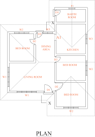 three bed room small house plan