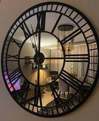 Black Large Wall Clock Real Mirror