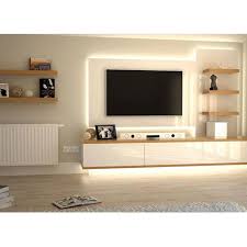 white and beige led tv wall unit rs