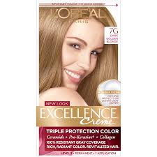 This blonde shade pairs best with fair skin tones and light eyes such as blue, hazel or violet. Amazon Com L Oreal Paris Excellence Creme Haircolor Dark Golden Blonde 7g Warmer 1 Ea Pack Of 2 Beauty