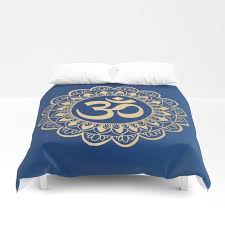 3d blue and gold ohm mandala duvet