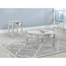 Silver Mirrored Round Wood Coffee Table