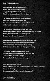 anti bullying poem poem by bluestar rising