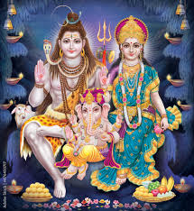 indian lord shiv family with decorative