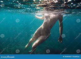 Naked Young Woman Swimming Underwater in Blue Ocean Stock Image - Image of  naked, bust: 106494365