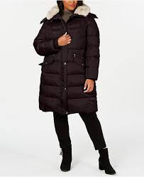 Plus Size Hooded Faux Fur Trim Down Puffer Coat