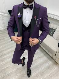 Purple 3 Piece Wedding Tuxedo Suits For