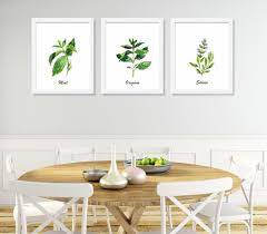 Herbs Watercolor Painting Kitchen Wall