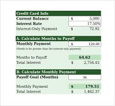 sample credit card payment calculator