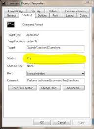 change command prompt default directory