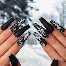 extra long coffin fake nails snowflake