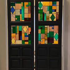 Jewel Tone Geometric Stained Glass Door
