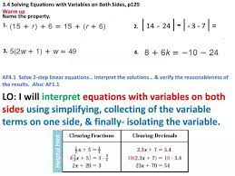 3 4 Solving Equations With Variables On