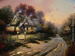 Thomas Kinkade Teacup Cottage Painting