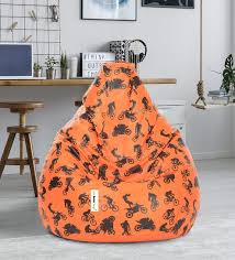 Xl Bikes Theme Leatherette Filled Bean Bag In Orange Black Colour By Can