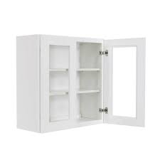 Lifeart Cabinetry Lancaster White Plywood Shaker Stock Assembled Wall Glass Door Kitchen Cabinet 27 In W X 36 In H X 12 In D