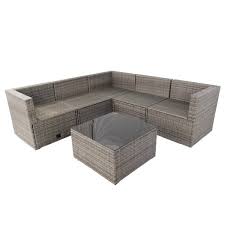 6 Piece Pe Rattan Wicker Patio Conversation Outdoor Sectional Set Table And Sofa With 3 Storage Under Seat Grey Cushion