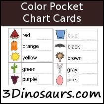 3 Dinosaurs Color Pocket Chart Cards