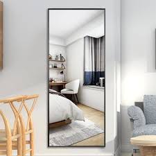 If you cant or dont want to fix the mirror to the wall, a freestanding full length mirror with a sturdy stand and a nice frame is just as attractive a feature in. 64 17 In X 21 26 In Oversize Modern Rectangle Oversized Black Metal Framed Full Length Standing Mirror Jj00371aafn The Home Depot