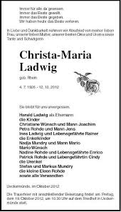 Christa-Maria Ladwig-geb. Rhei | Nordkurier Anzeigen - 006208847401