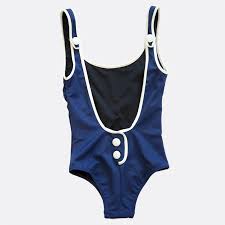 Solid Striped Swimsuit The Harlow Navy