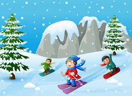 Dzieci Uprawiające Sporty Zimowe Na Wzgórzu | Premium Wektor