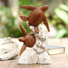 Handmade Suar Wood Turtle Sculpture