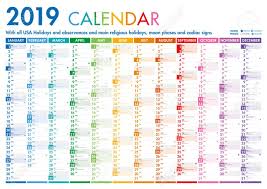 Full Vector 2019 Vertical Month Colorful Calendar With Us Holidays