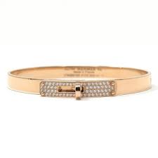 Hermes 18 Karat Rose Gold Kelly H Bracelet With Diamonds