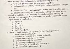 1 write balanced chemical equations