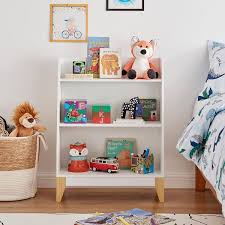 Danya B Steiner White 3 Tier Kids Book Or Toy Figure Display Unit Freestanding Bookshelf With Contrasting Wood Toned Legs