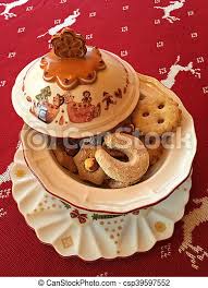 I discovered these wonderful austrian christmas cookies while i was taking my first ever german class. Homemade Austrian Christmas Cookies Vanillekipferl Linzer Augen With Jam Lebkuchen Walnussplatzchen In Ceramic Bowl With Canstock
