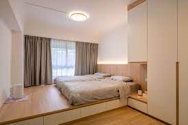 scandinavian bedroom with platform bed