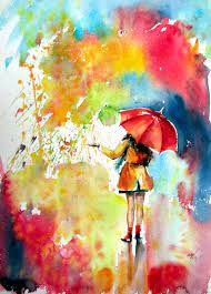 Colorful Rain With A Girl Painting By
