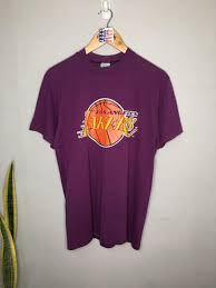 All images and logos are crafted with great workmanship. Vintage 80 S Los Angeles Lakers Logo Tee By Logo7 Purple Men S Fashion Tops Sets Formal Shirts On Carousell