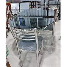 Oval Stainless Steel Glass Dining Table
