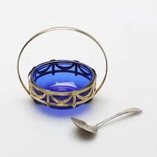 Sugar Bowl With Spoon Metal Glass