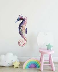 Rainbow Seahorse Wall Decal Watercolor