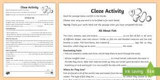 all about fish cloze worksheet cloze
