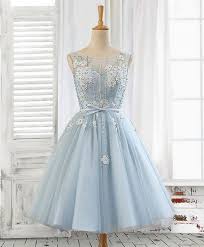 Cute A Line Light Blue Lace Tulle Short Prom Dress Homecoming Dress Shopluu