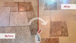natural stone tile floor gets red