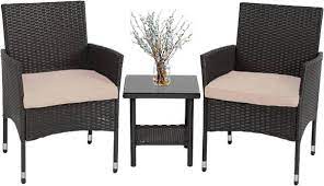 Wicker Padtio Set 2 Chairs Table Bistro