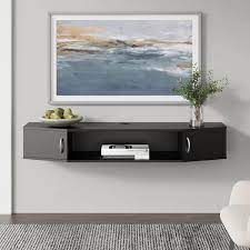 Fitueyes Floating Tv Stand Wall Mounted Tv Shelf Wood Media Console Under Tv Floating Cabinet Desk Storage Hutch Black