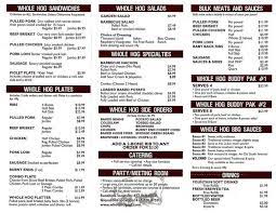 menu of whole hog barbeque in
