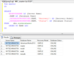 diffe states of sql server database